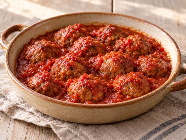 Beef meatballs with tomato sauce in the Thermomix, finished dish
