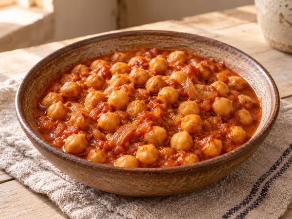 Garbanzos guisados con tomate y comino en Thermomix, plato terminado