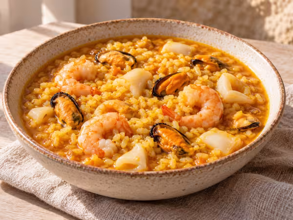 Arroz de marisco a la cerveza en Thermomix, plato terminado