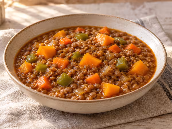 Lentejas con calabaza y verduras en Thermomix, plato terminado