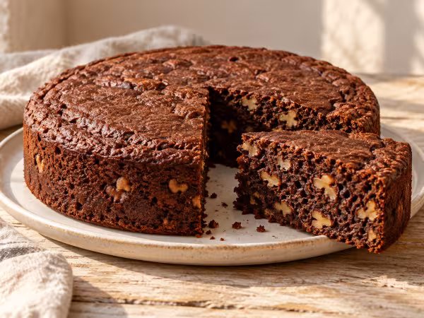 Bizcocho de chocolate y nueces en Thermomix, plato terminado