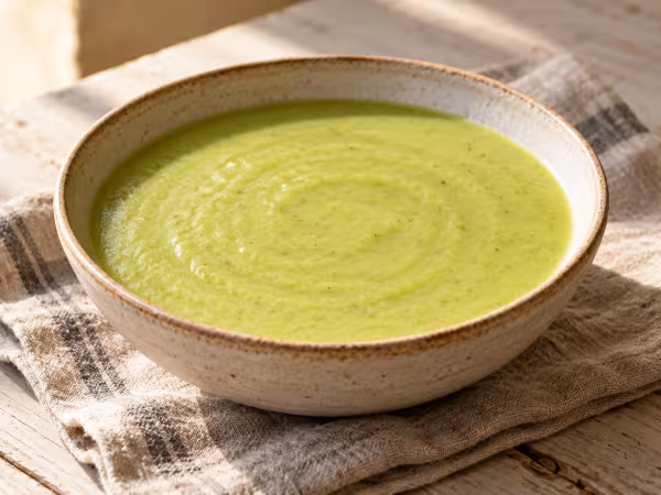 Crema de calabac&iacute;n con quesitos en Thermomix, plato terminado