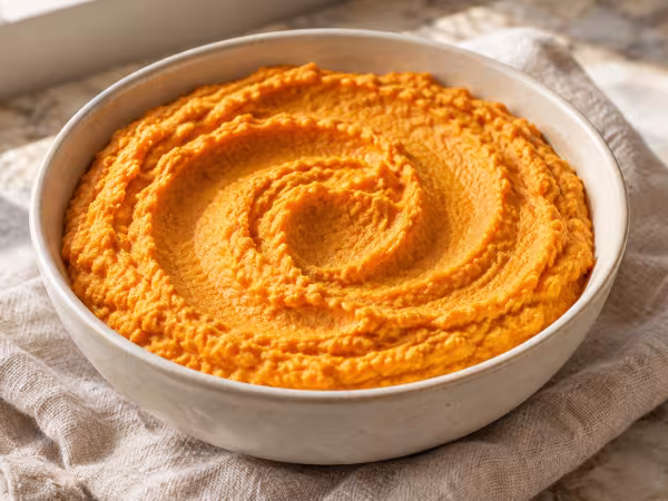 Hummus de zanahoria y curry, plato terminado