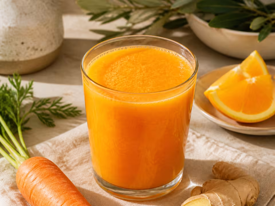 Batido naranja de zanahoria, naranja y jengibre en dos vasos