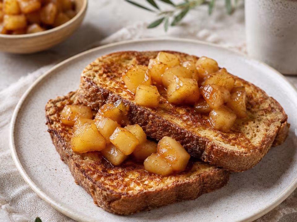 Tostadas francesas integrales con compota de manzana y canela