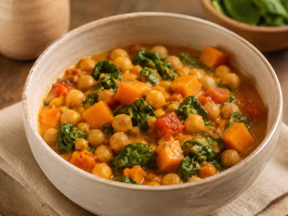 Chickpea and pumpkin curry stew plated and ready to eat