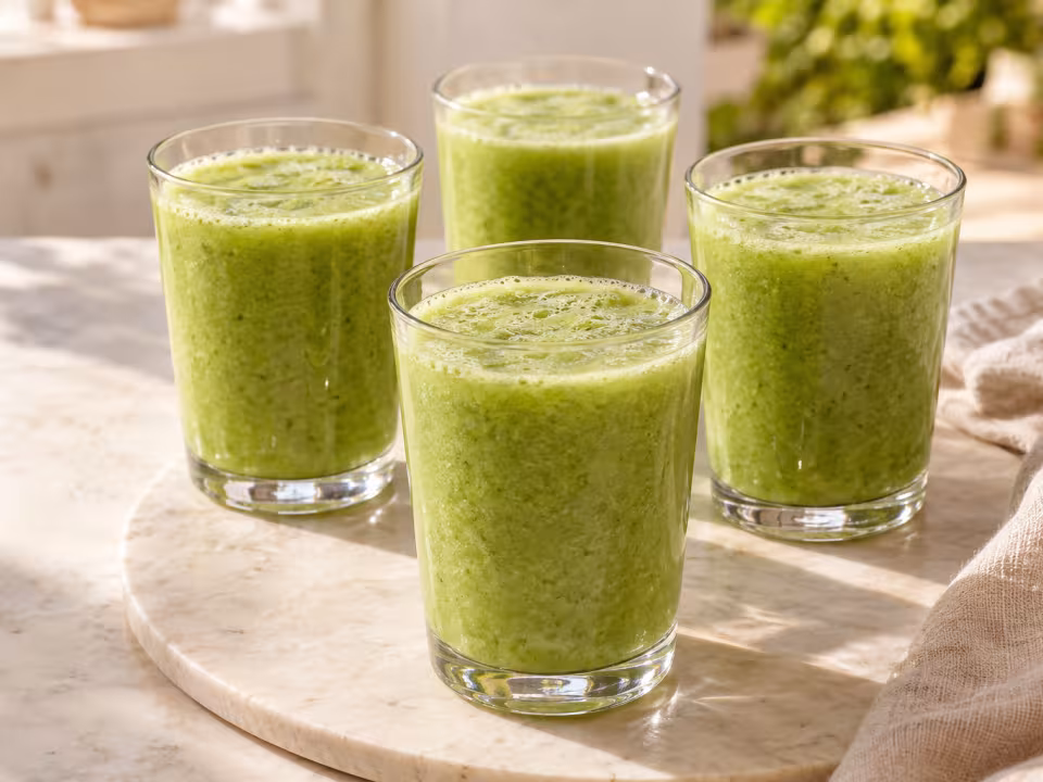Batido de lechuga, manzana verde y lima servido
