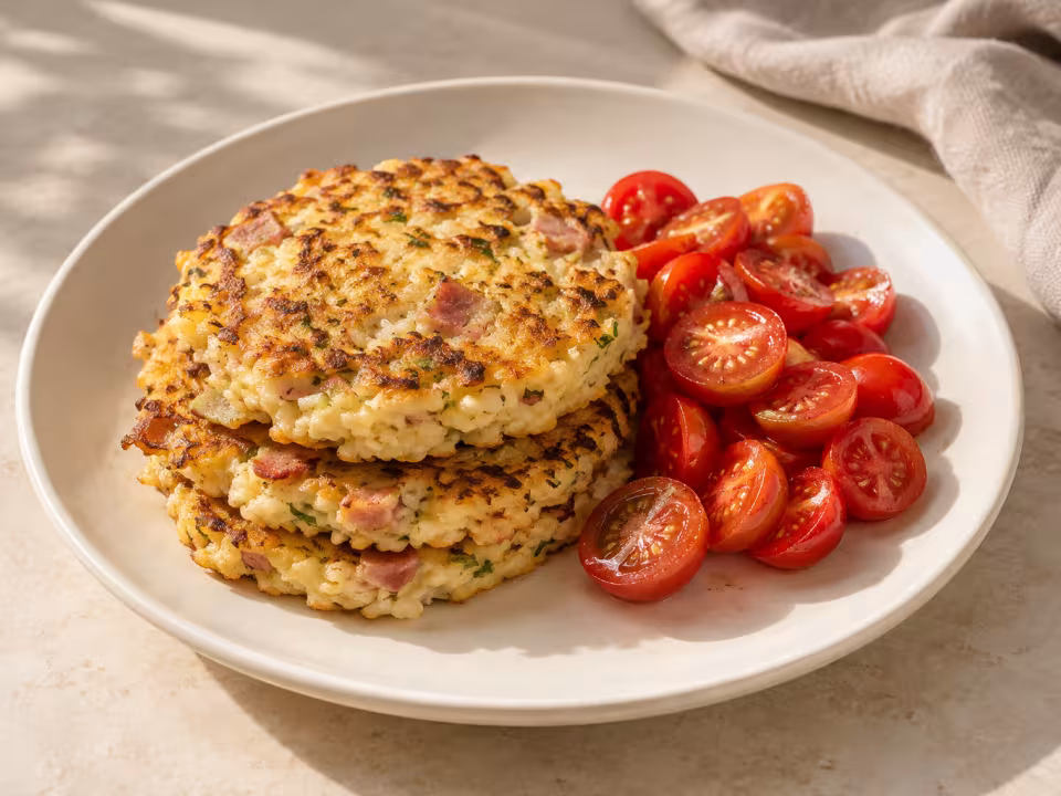 Tortillas de arroz con jamón y parmesano servido