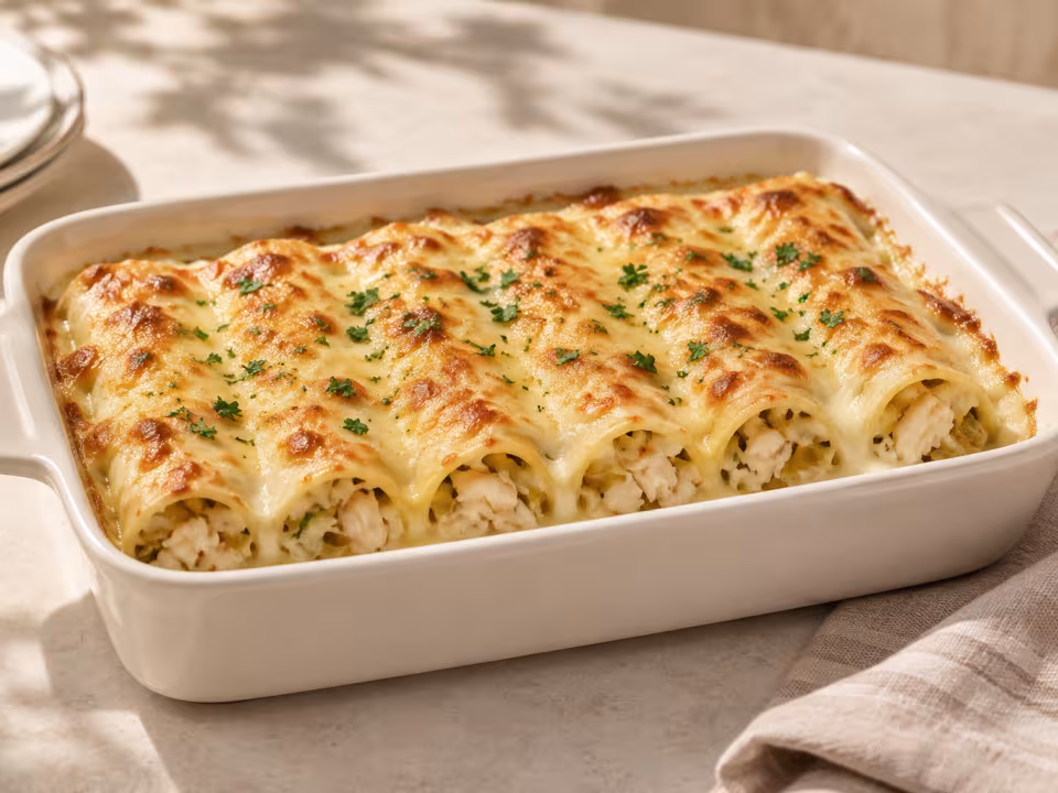 Cod cannelloni with béchamel and Idiazábal ready to serve