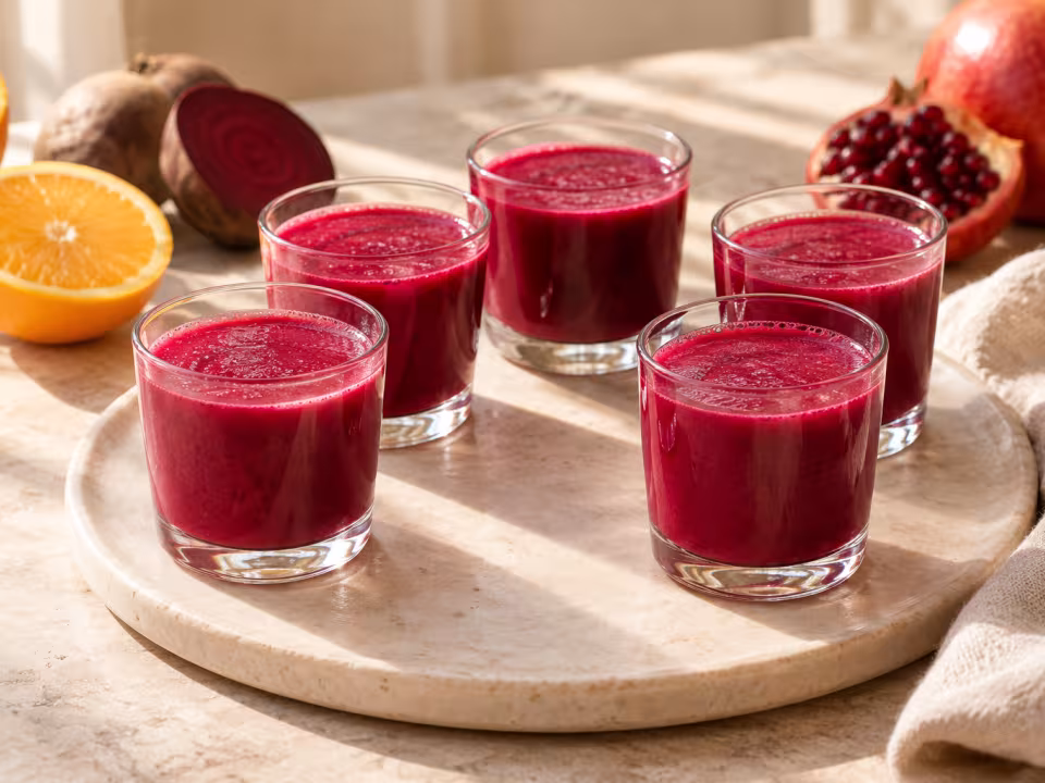 Beetroot, pomegranate and orange smoothie ready to serve