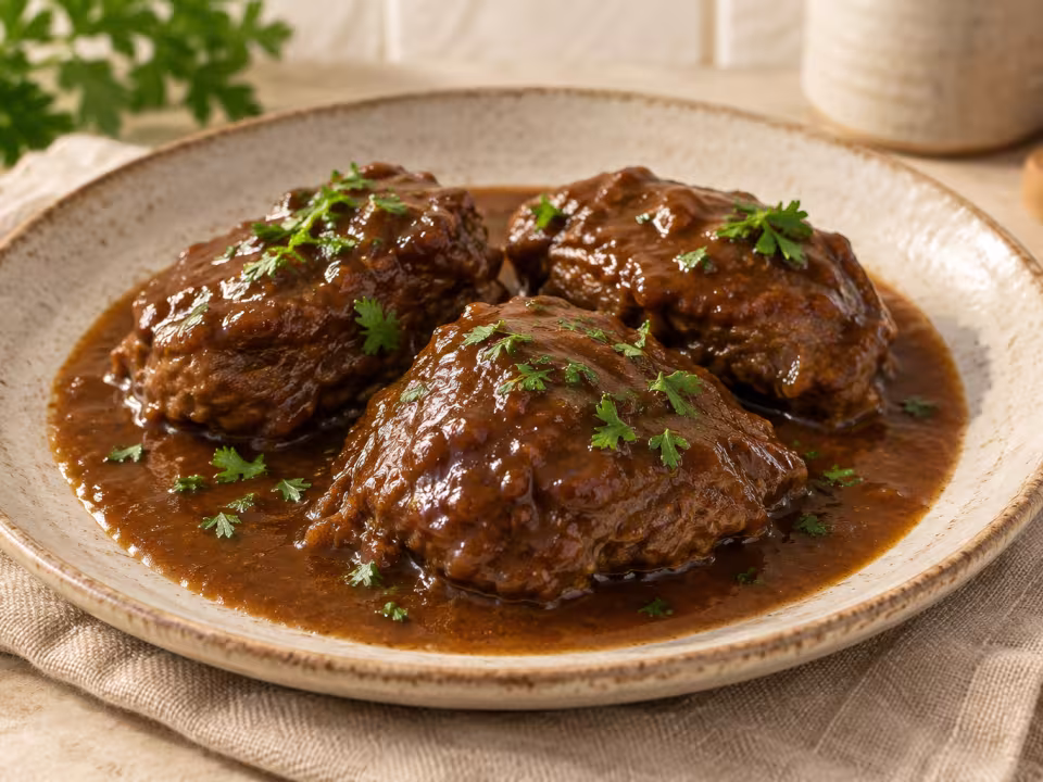 Carrilleras de cerdo en salsa de Oporto servido