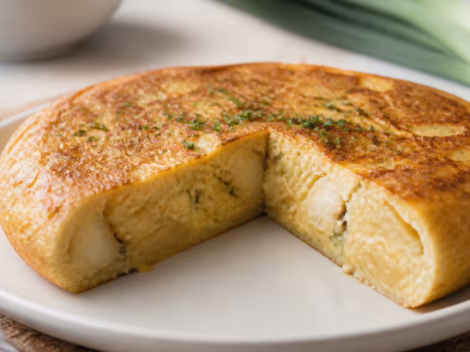 Cod and leek omelette plated and ready to eat