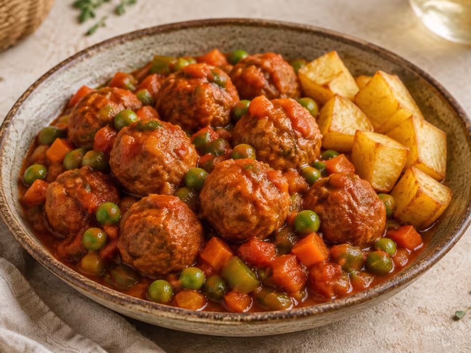 Garden-style meatballs plated and ready to eat