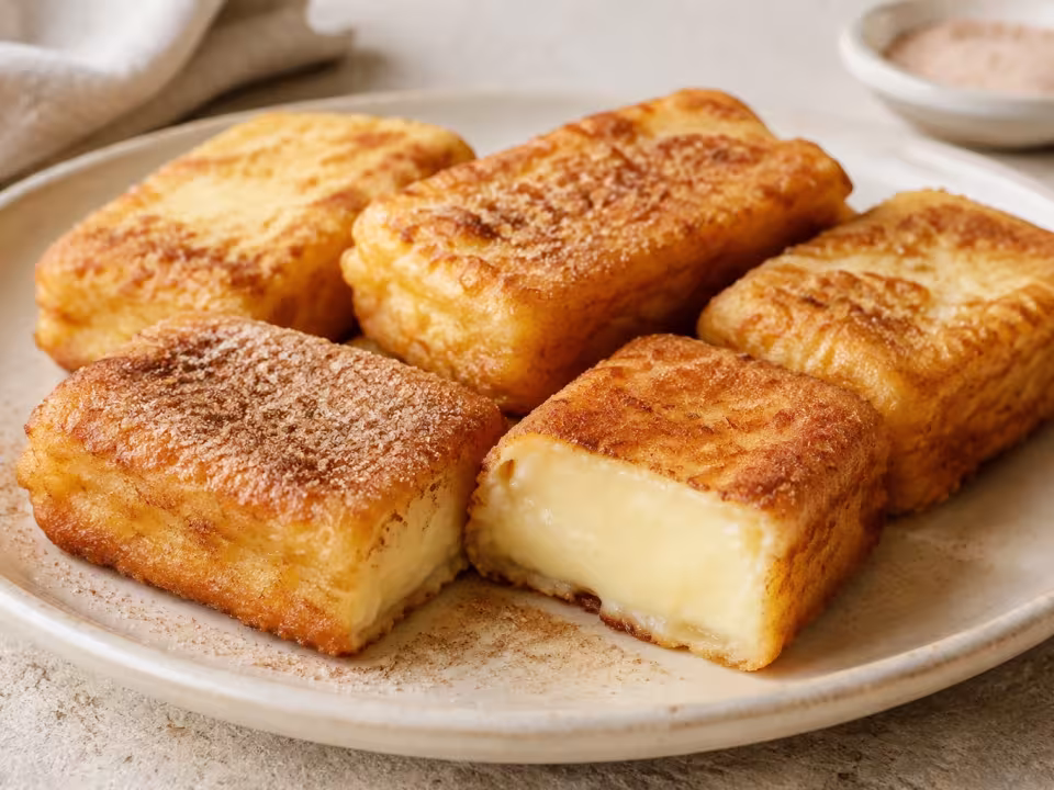 Leche frita presentado en una mesa clara
