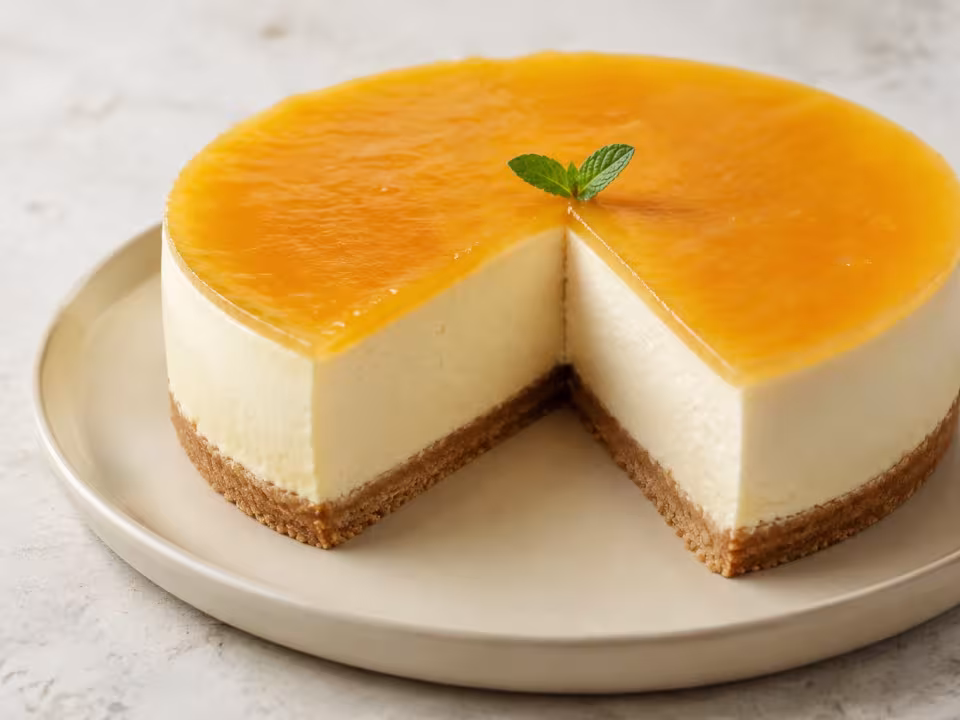 Tarta de queso sin horno presentado en una mesa clara
