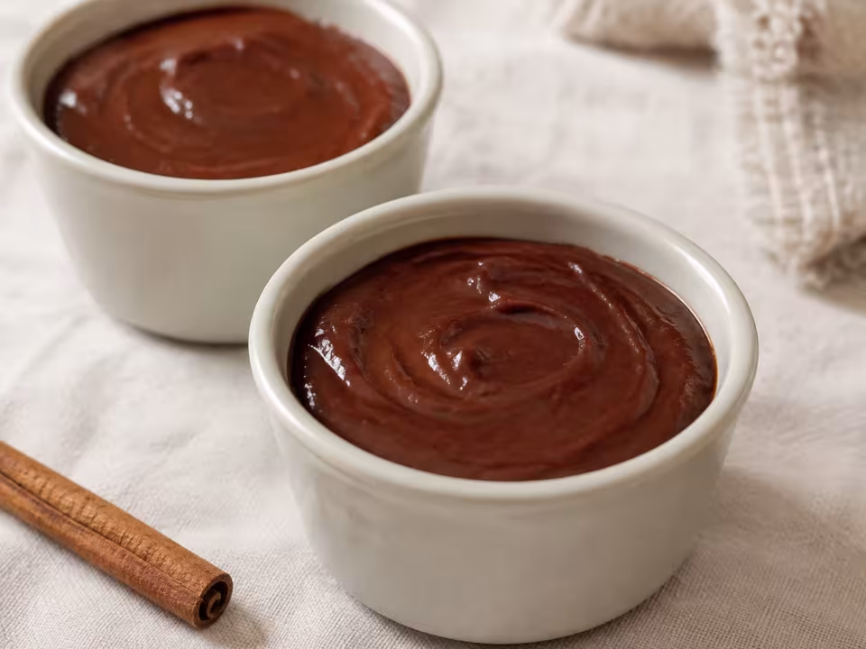Natillas de chocolate presentado con un acabado casero y natural