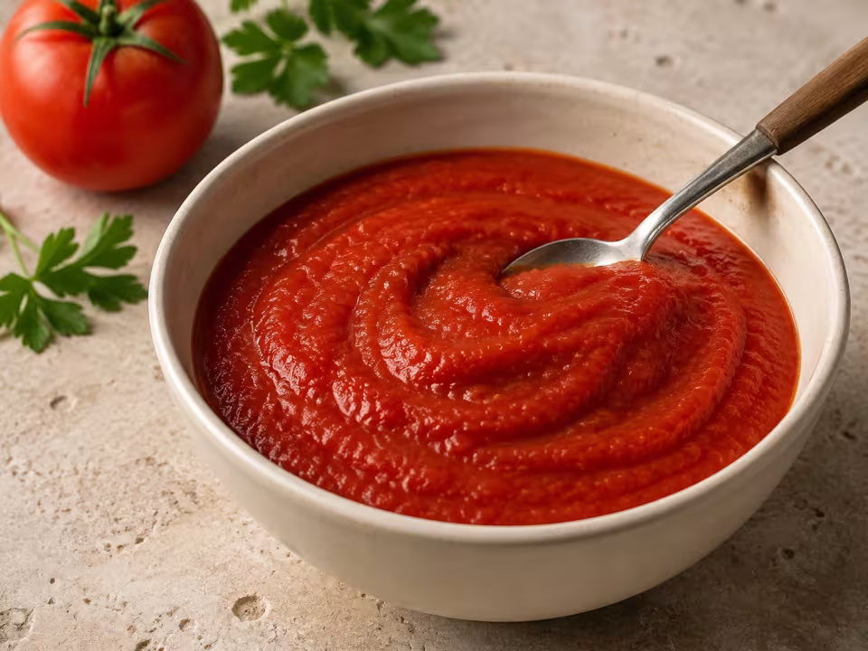 Salsa de tomate casera presentado con un acabado casero y natural