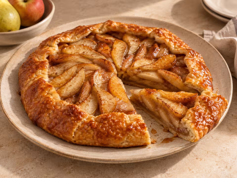 Galette de manzana y pera con especias servido