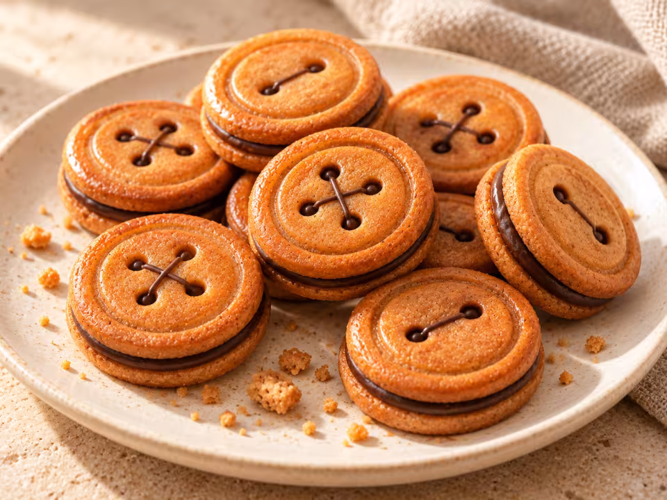 Galletas botón con ganache de chocolate sobre un plato