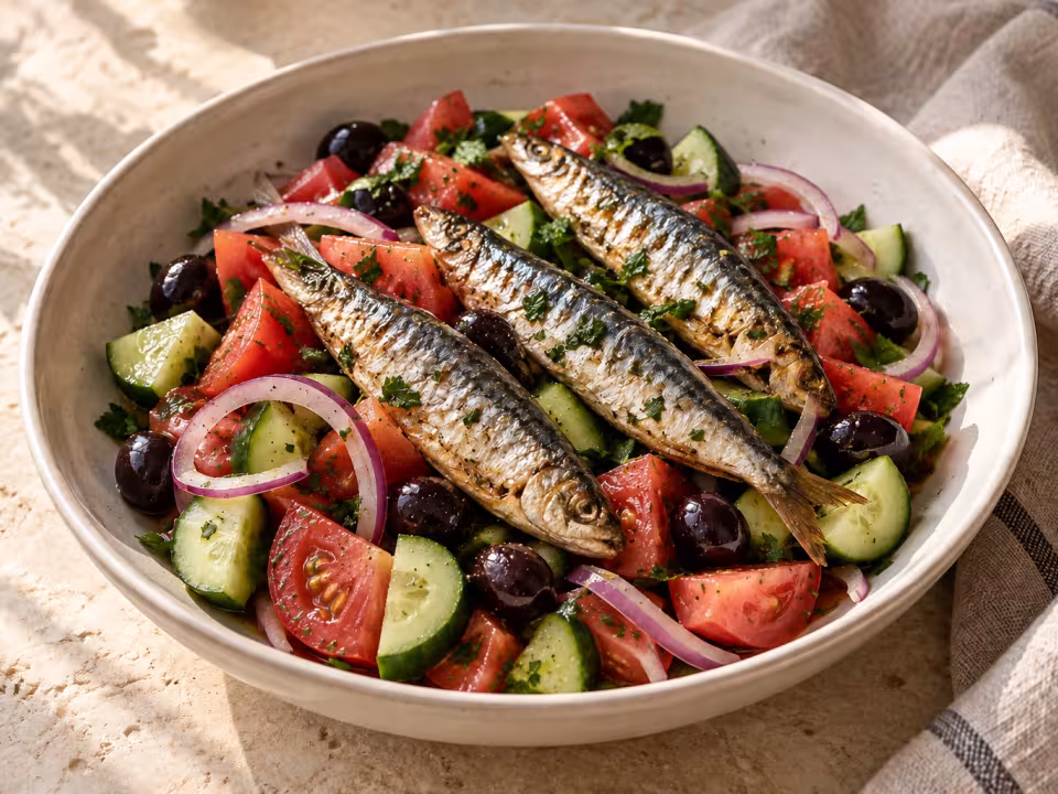 Tomato, cucumber and sardine salad