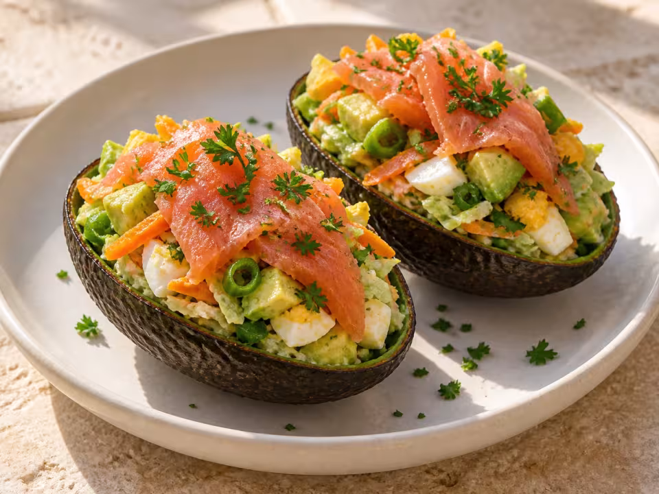 Avocados stuffed with smoked salmon and egg, finished dish