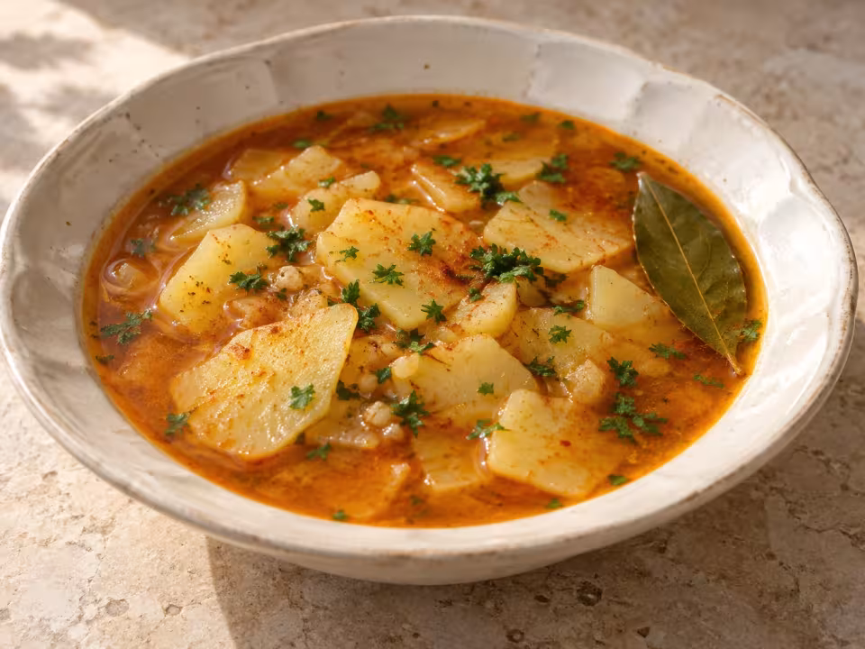 Caldo de patata extreme&ntilde;o, plato terminado