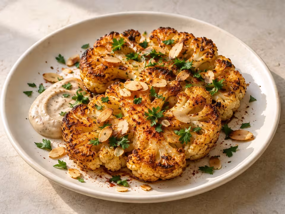 Roasted cauliflower with black garlic mayonnaise, finished dish