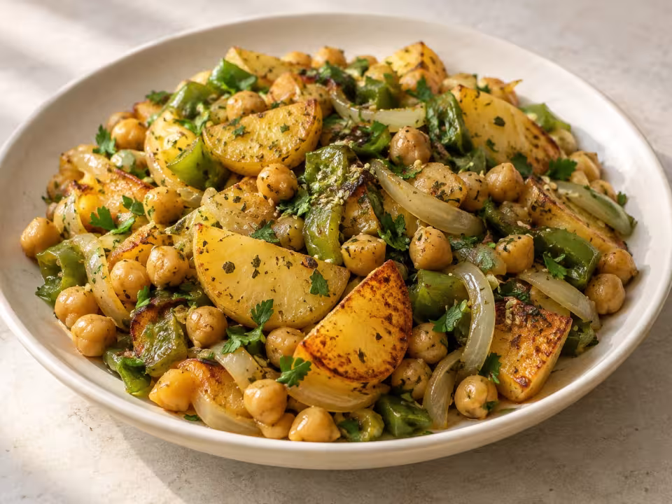 Garbanzos con patatas a lo pobre, plato terminado