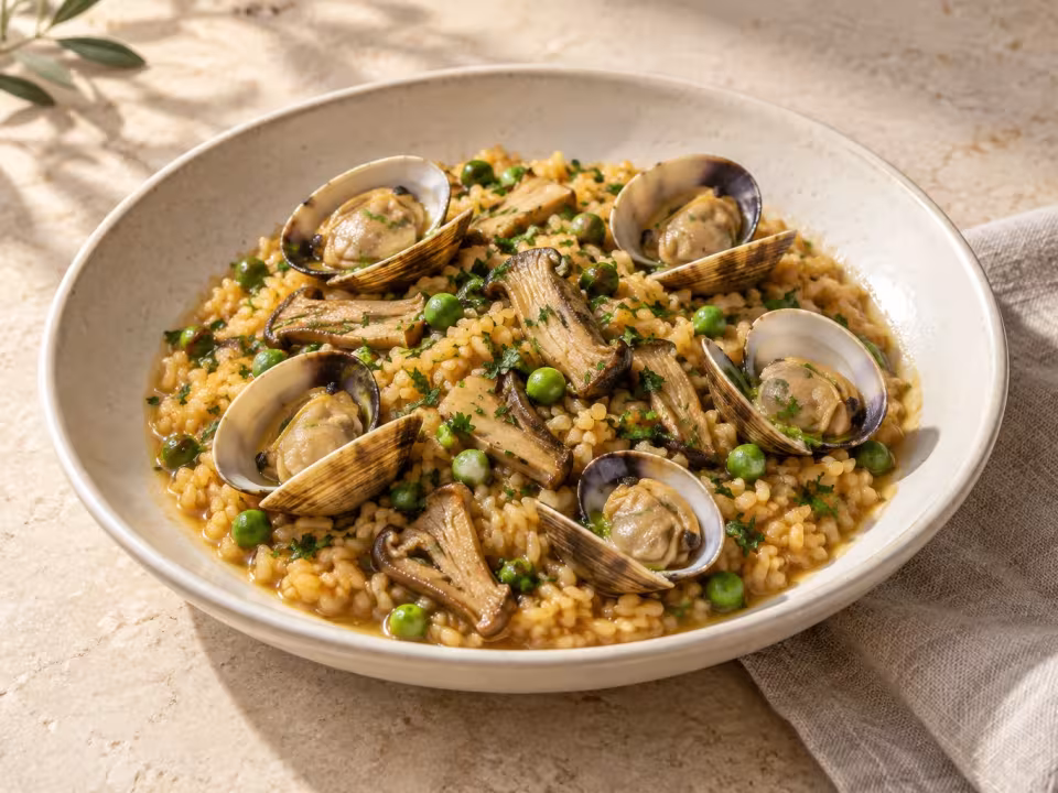 Clam and mushroom rice, finished dish