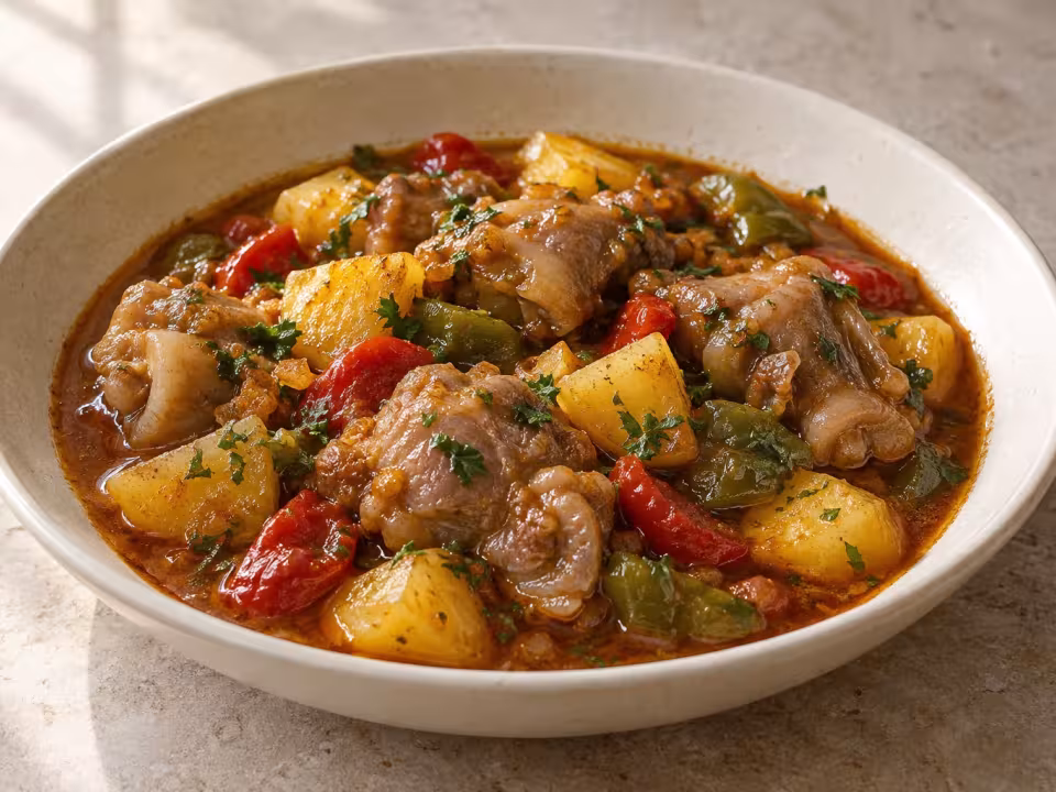 Manitas de cordero guisadas con patatas, plato terminado