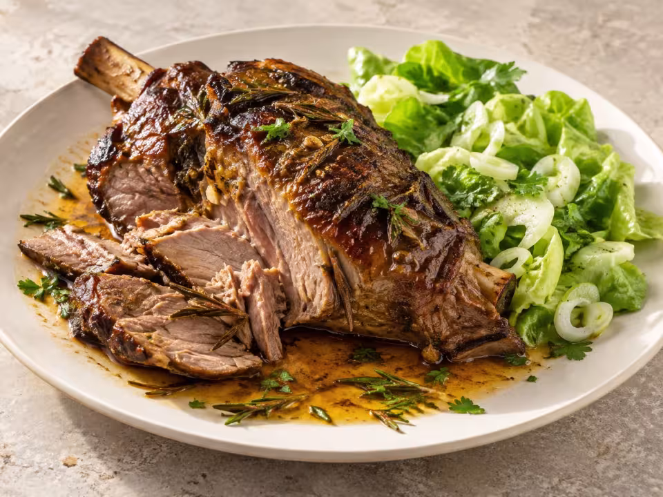 Orange-roasted lamb shoulder with salad, finished dish