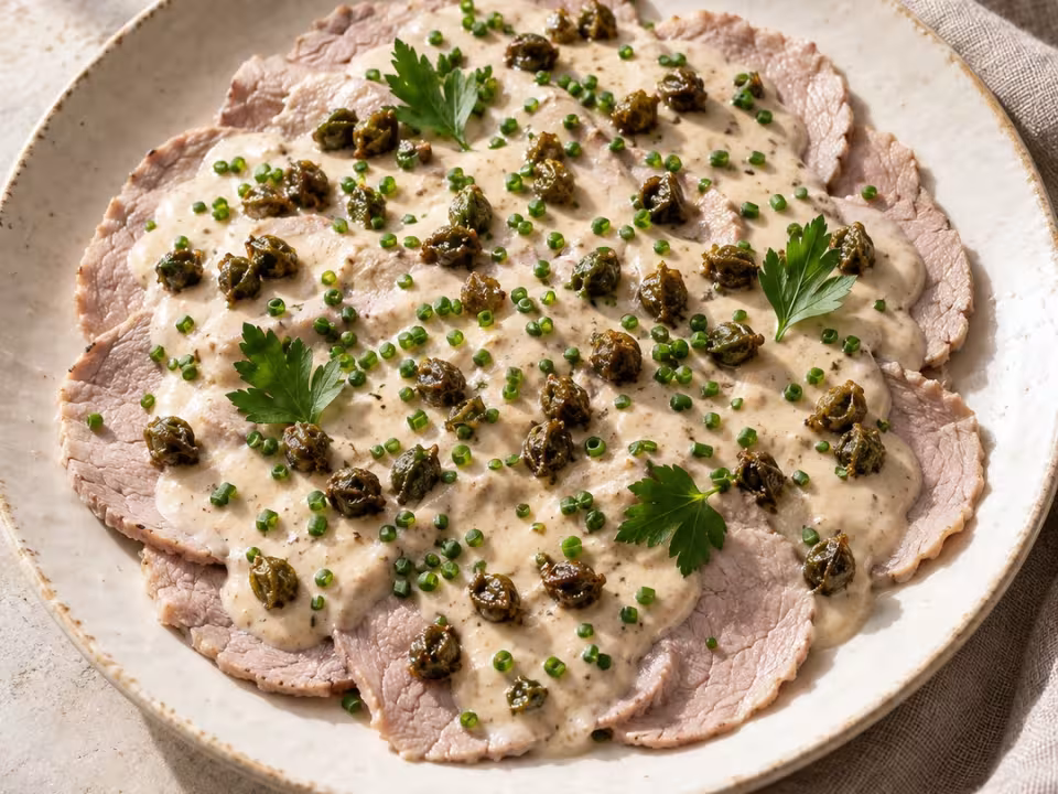 Vitello tonnato, plato terminado