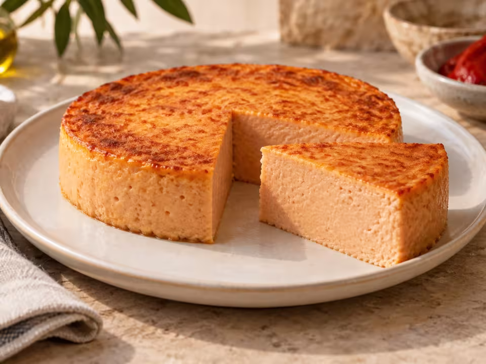 Pastel de atún y piquillos en freidora de aire, presentación casera del plato terminado