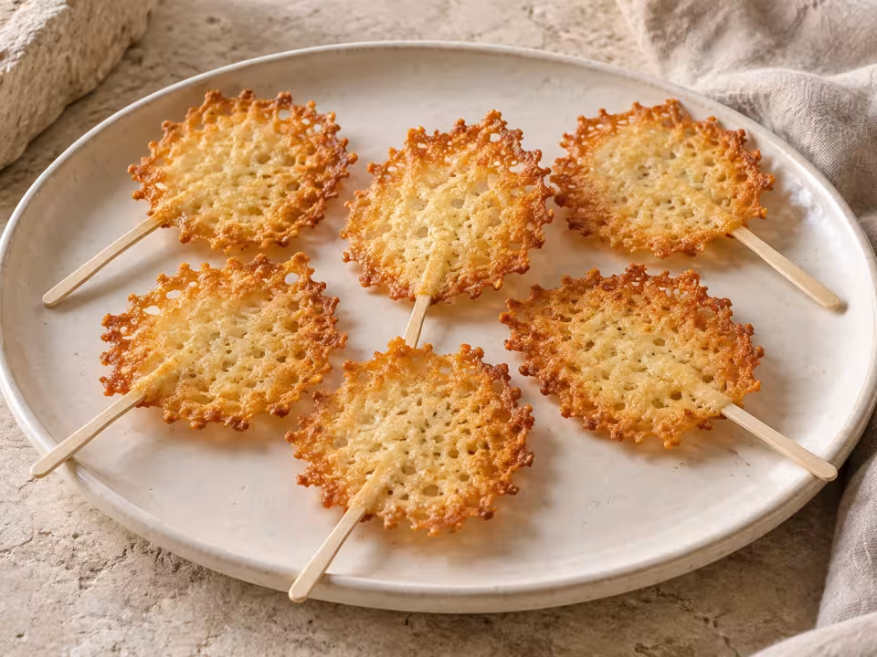 Piruletas de parmesano en freidora de aire, presentación casera del plato terminado