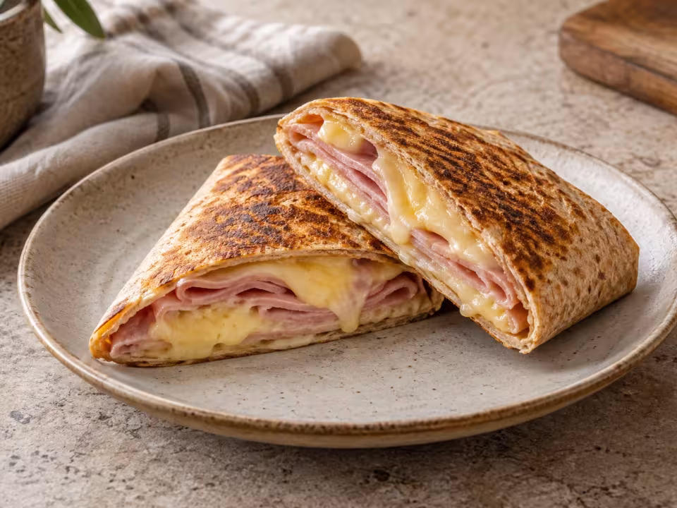 Air-fryer ham and cheese wrap, home-style presentation of the finished dish