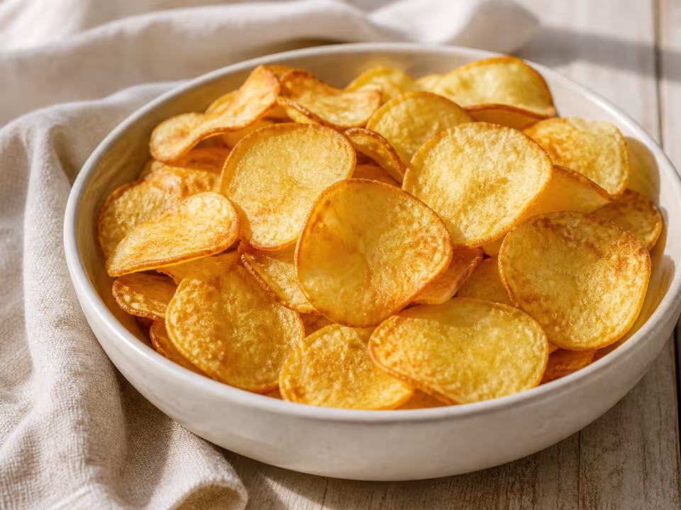 Crispy air-fryer potato crisps served with a natural homemade finish
