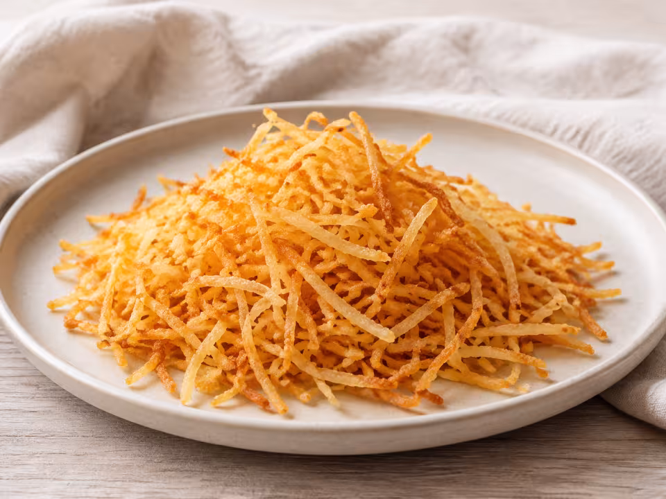 Air-fryer shoestring potatoes served with a natural homemade finish
