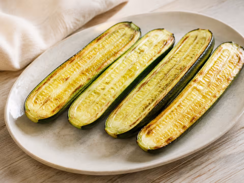 Air-fryer roasted courgette with a natural home-style presentation