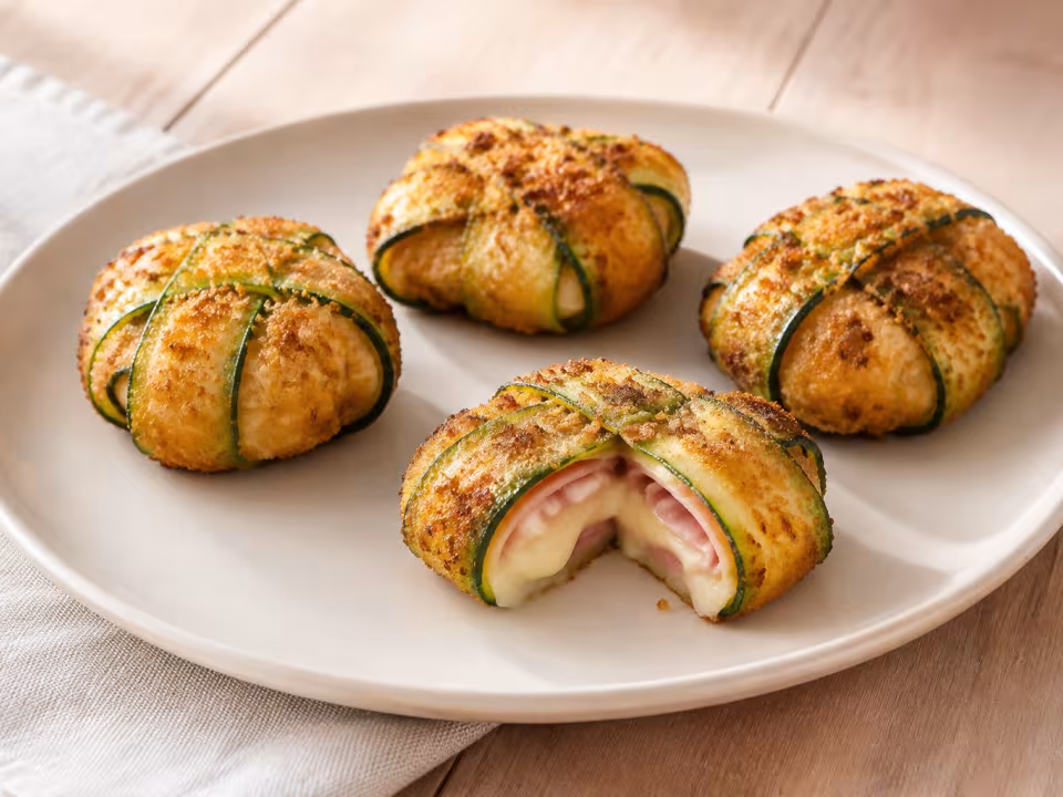 Crispy air-fryer courgette parcels with a natural home-style presentation