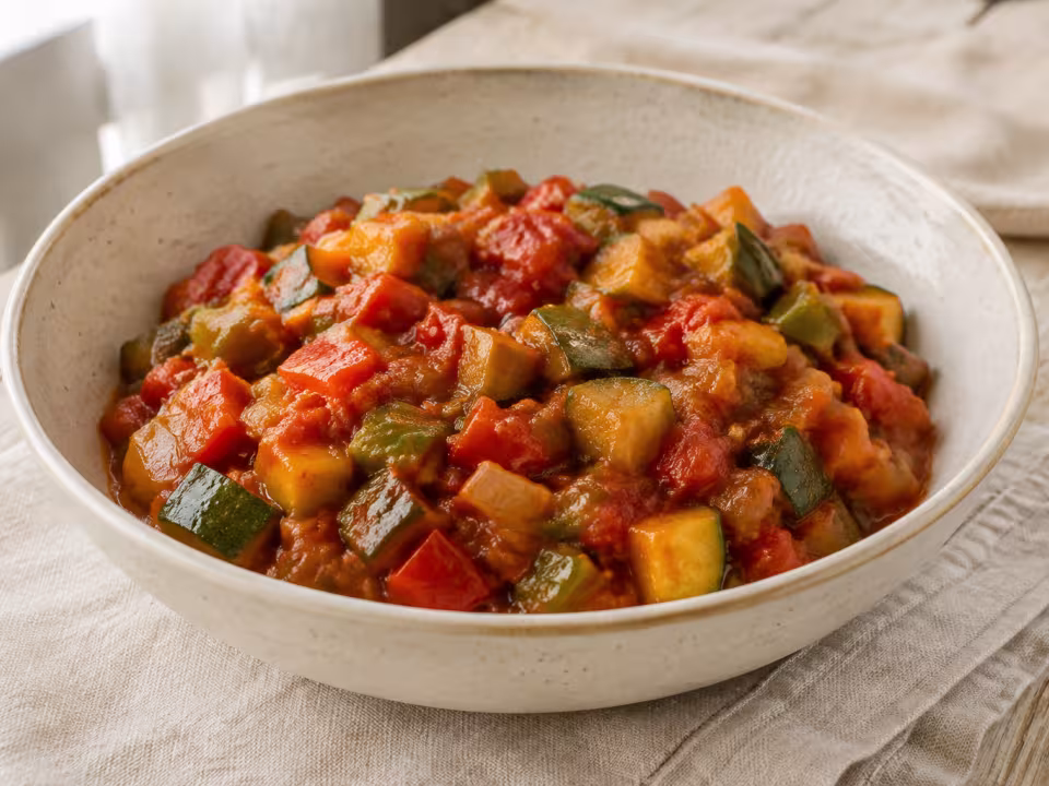 Air-fryer Spanish vegetable stew with a natural home-style presentation