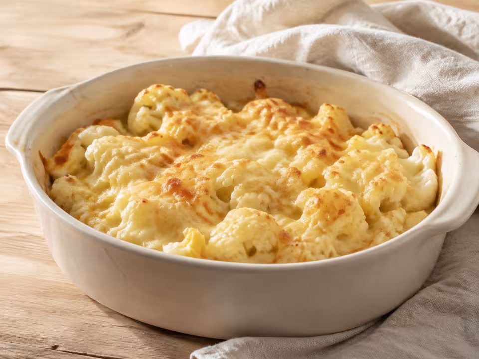 Coliflor gratinada con huevo en freidora de aire con presentaci&oacute;n casera y natural