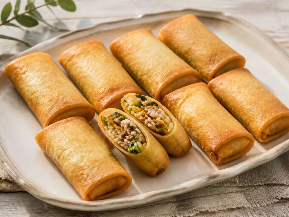 Air-fryer chicken spring rolls with a natural home-style presentation