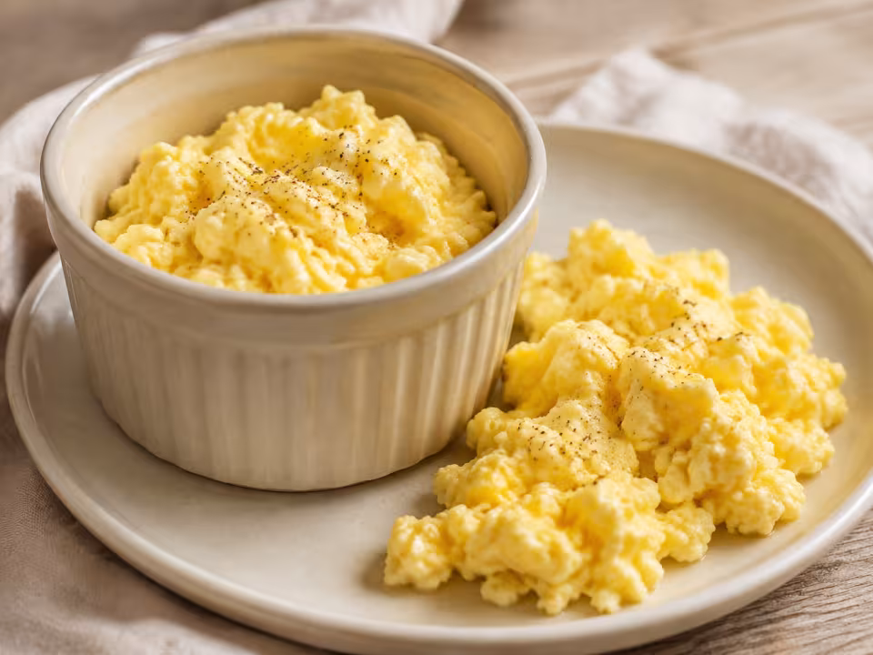 Creamy air-fryer scrambled eggs with a natural home-style presentation