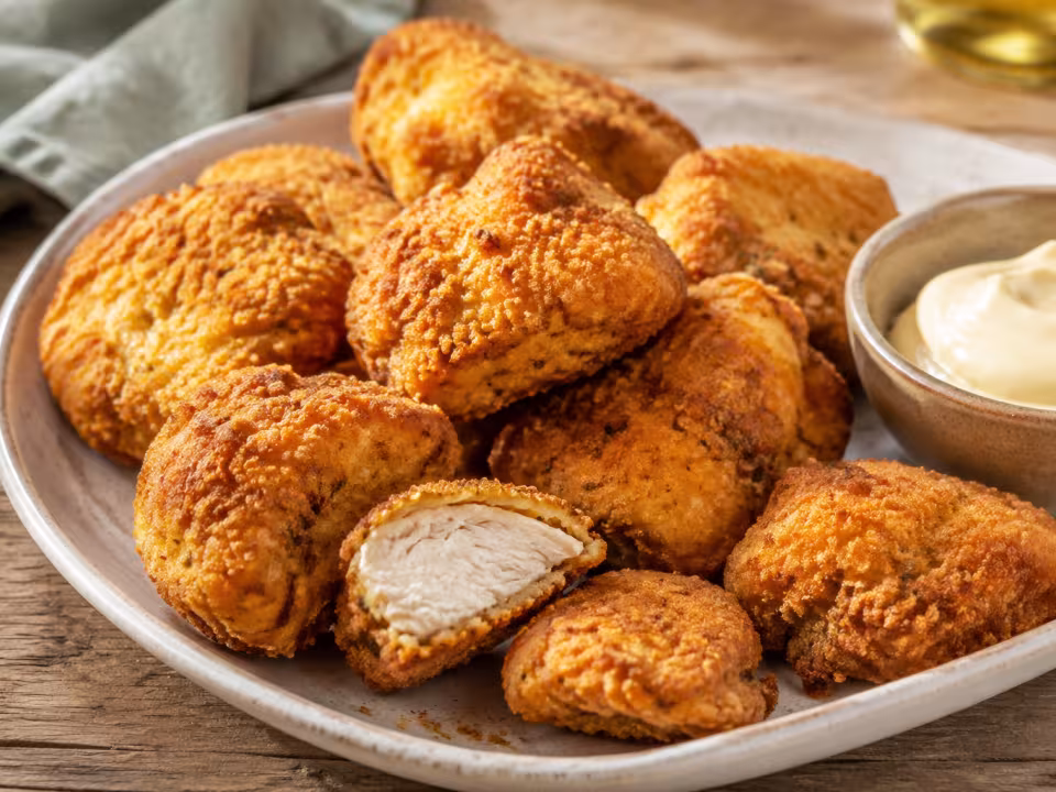 Nuggets caseros de pollo en freidora de aire con presentaci&oacute;n casera y natural