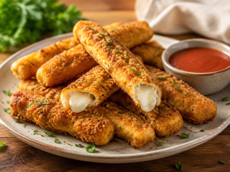 Palitos de pollo y mozzarella en freidora de aire con presentaci&oacute;n casera y natural
