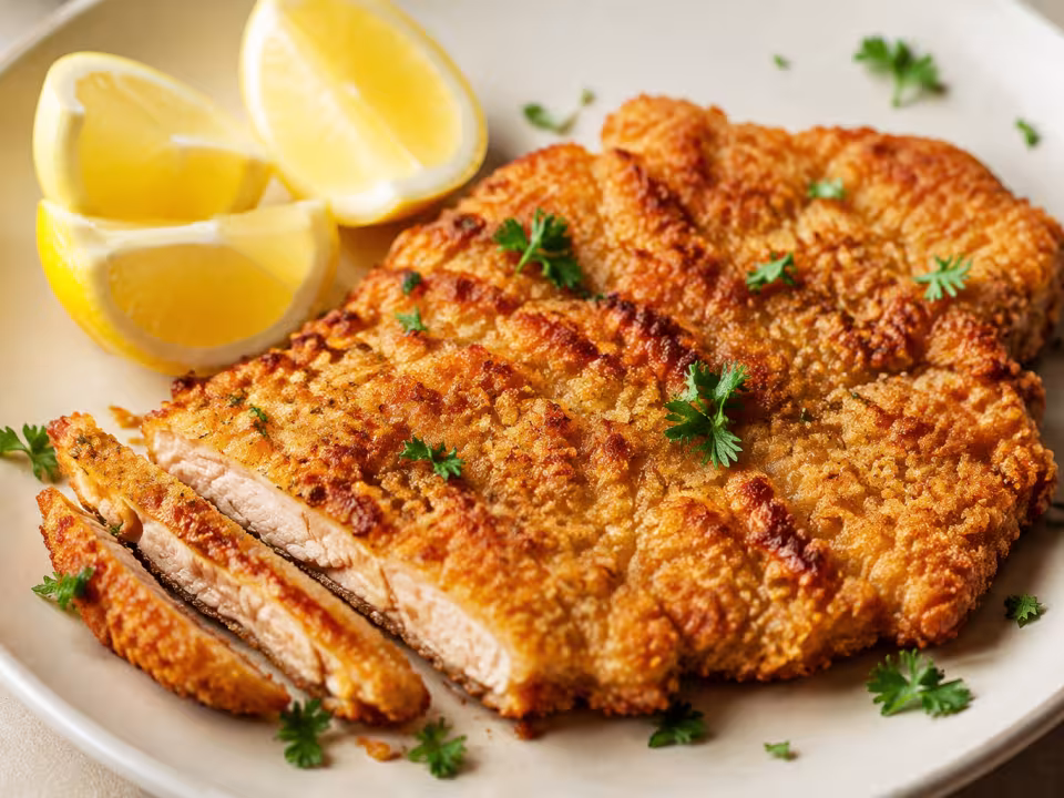 Escalope de cerdo en freidora de aire con presentaci&oacute;n casera y natural