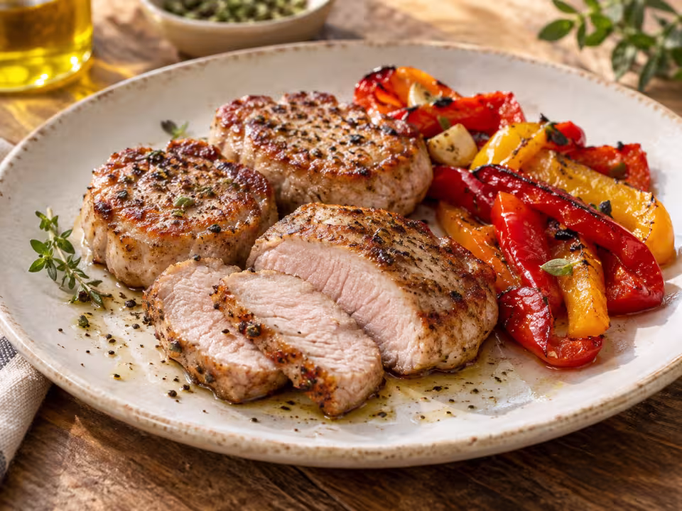 Air-fryer pork loin steaks with a natural home-style presentation