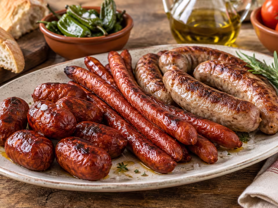Chorizo, txistorra y longaniza en freidora de aire con presentaci&oacute;n casera y natural