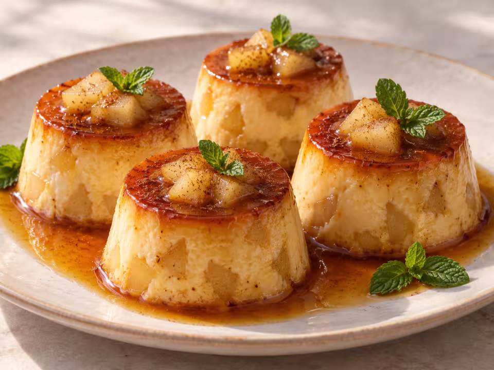 Flanes de pera a la canela &middot; plato terminado