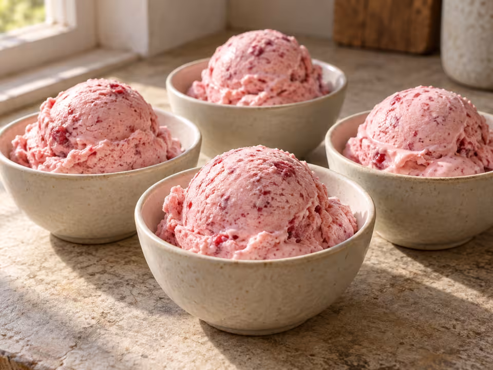 Helado r&aacute;pido de fresas y yogur en Thermomix, plato terminado